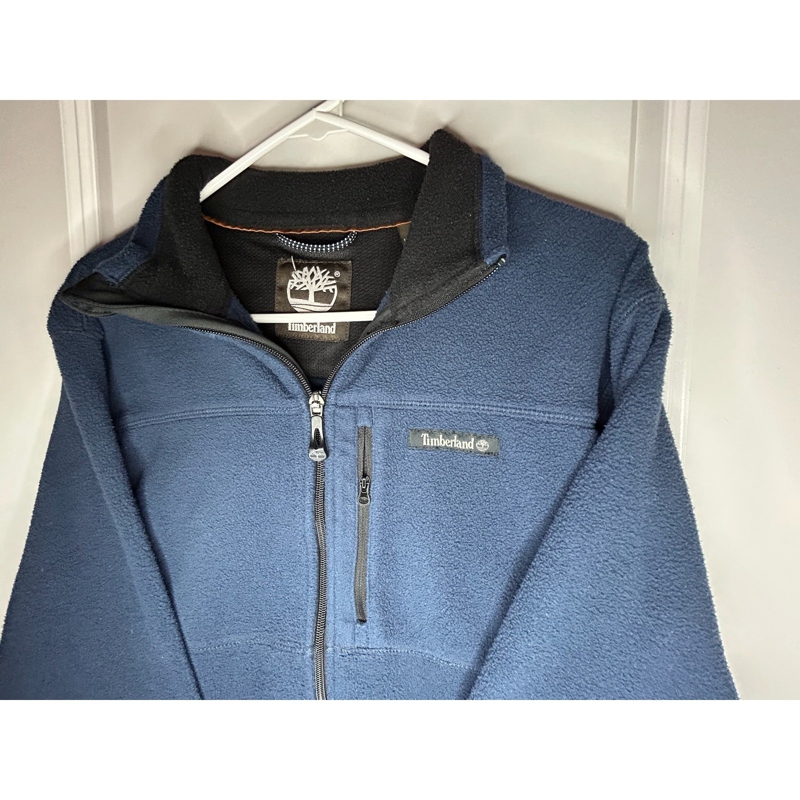 Vintage Y2k Timberland Navy Blue Fleece Full-Zip Hiking Jacket Sz Mens Medium